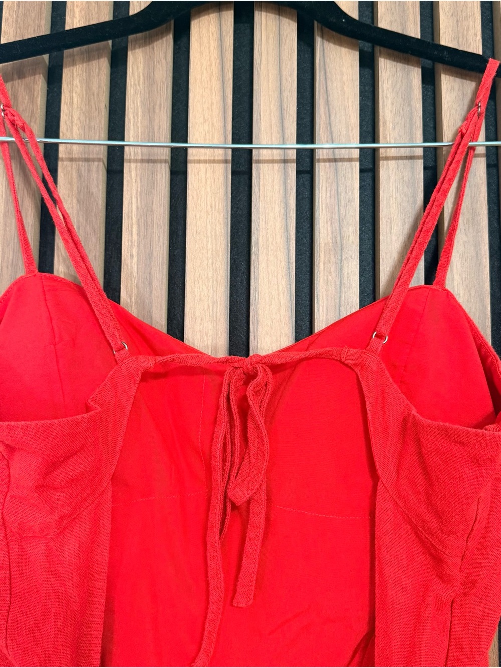 Red Classic Linen Summer Mini Dress M with build-in-cups - Picture 3 of 5